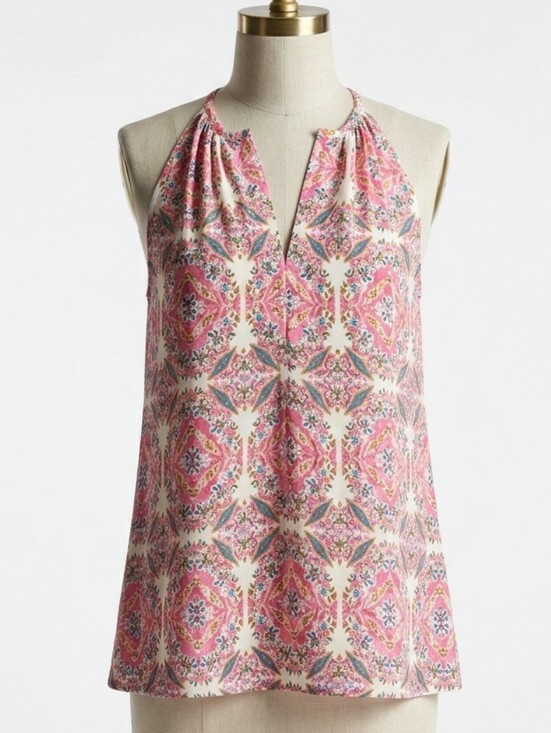 Daniel Cremieux Tops - Cremieux Pink Teal Mustard Halter Neck A-Line Top XS